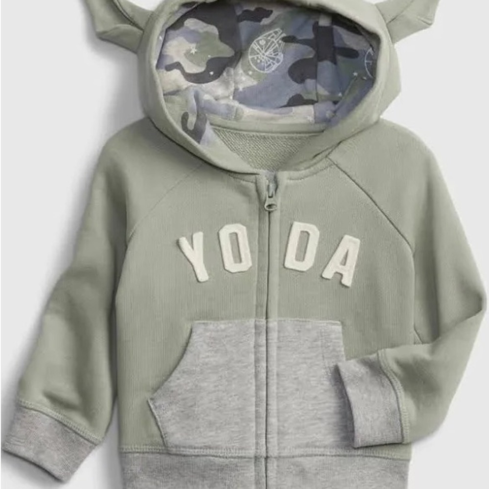 Kids Yoda Hoodie - Green and Gray